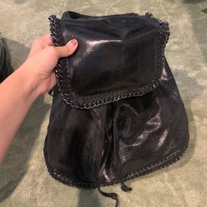 Black 100% leather backpack chrome hardware